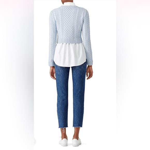 Milly Ivory Cable Knit Pullover Crop Soft Wool Sweater Size L - Picture 2 of 12